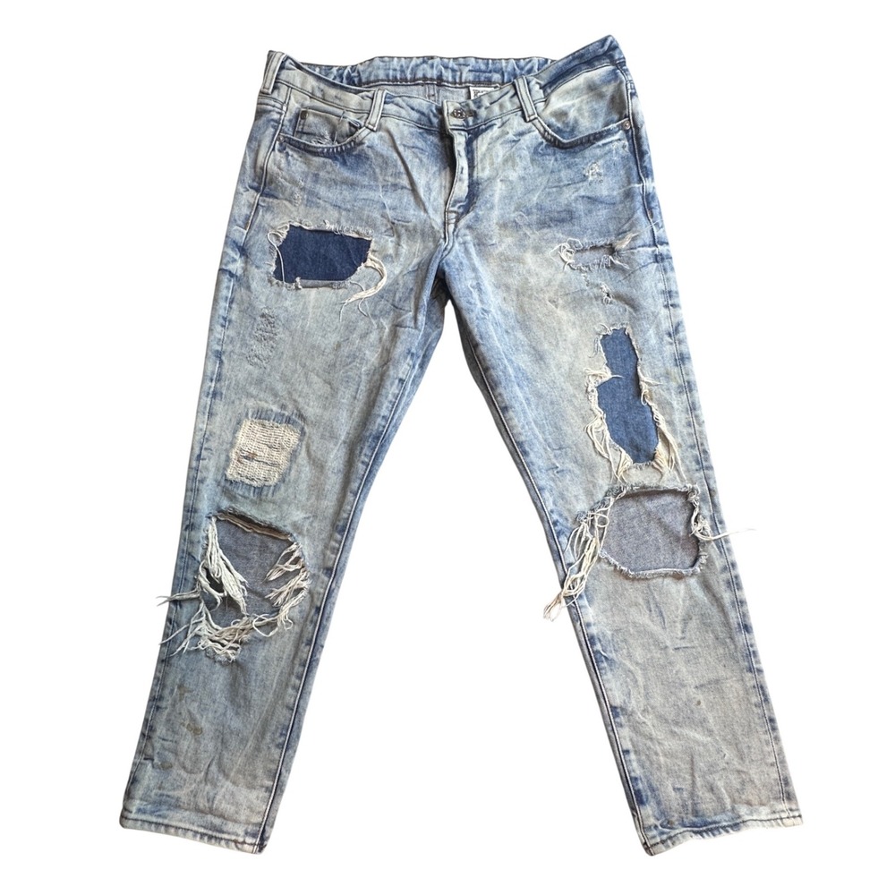 H&M &Denim Girlfriend‎ Fit Jeans Womens 30 Distressed Patched Low Waist Ankle